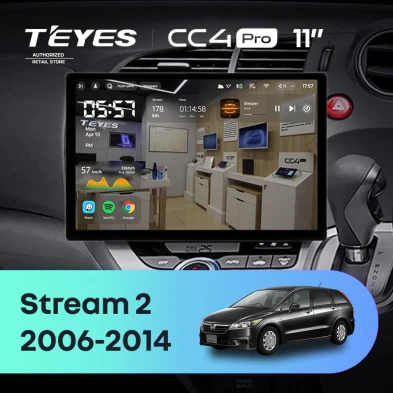 Штатная магнитола Teyes CC4 Pro 8/128 Honda Stream 2 (2006-2014) Правый руль (11")
