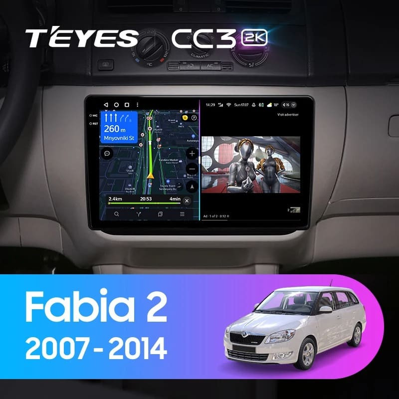 Штатная магнитола Teyes CC3 2K 6/128 Skoda Fabia 2 (2007-2014) (10 inch Universal)