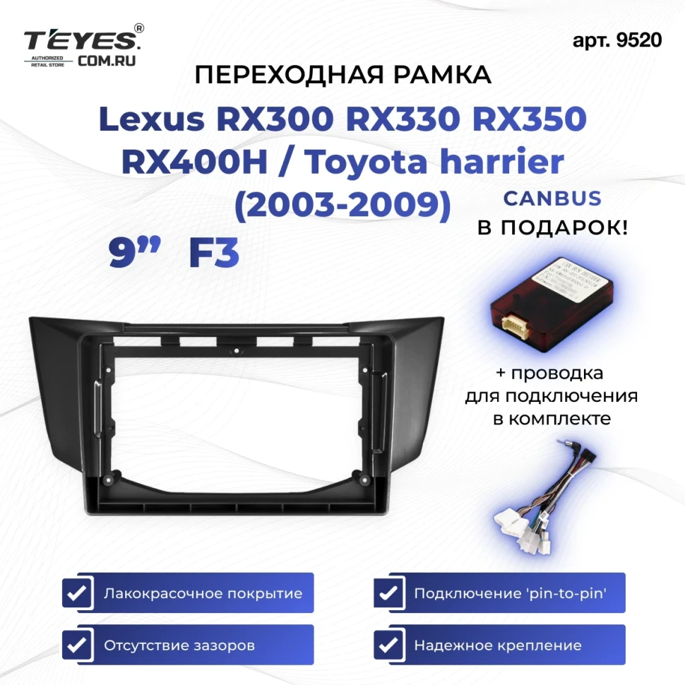 Переходная рамка Lexus RX300 RX330 RX350 RX400H / Toyota harrier (2003-2009) (черная) F3 (9")