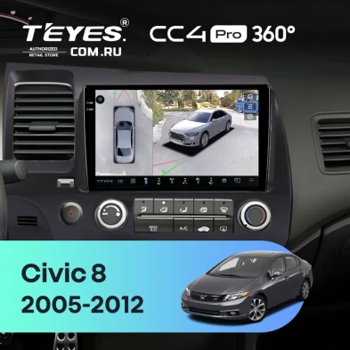 Штатная магнитола Teyes CC4 Pro 360 12/256 Honda Civic 8 4d (2005-2012)