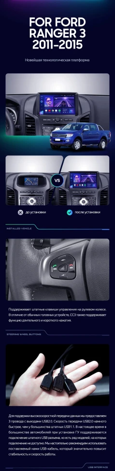 Штатная магнитола Teyes CC3 4/32 Ford Ranger 3 (2011-2015) F1