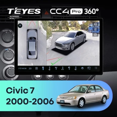 Штатная магнитола Teyes CC4 Pro 360 8/128 Honda Civic 7 (2000-2006) F1 (13")