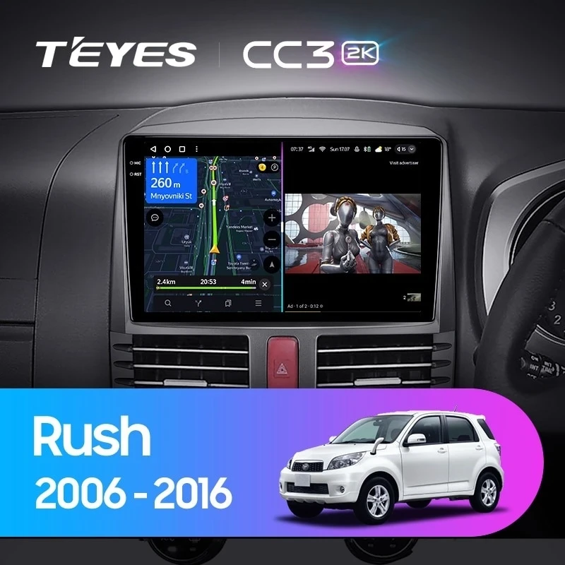 Штатная магнитола Teyes CC3 2K 4/32 Toyota Rush J200 (2006-2016) Правый руль