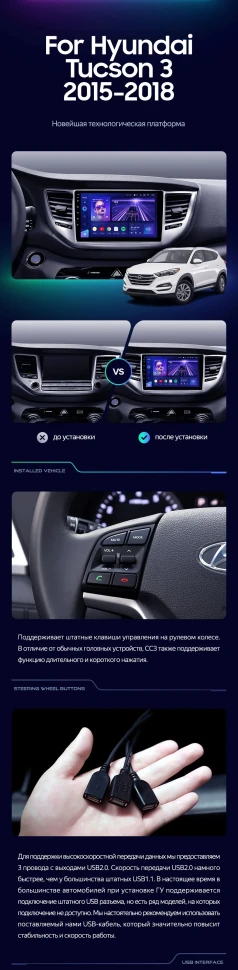 Штатная магнитола Teyes CC3 2K 4/32 Hyundai Tucson 3 (2015-2018) Тип-A