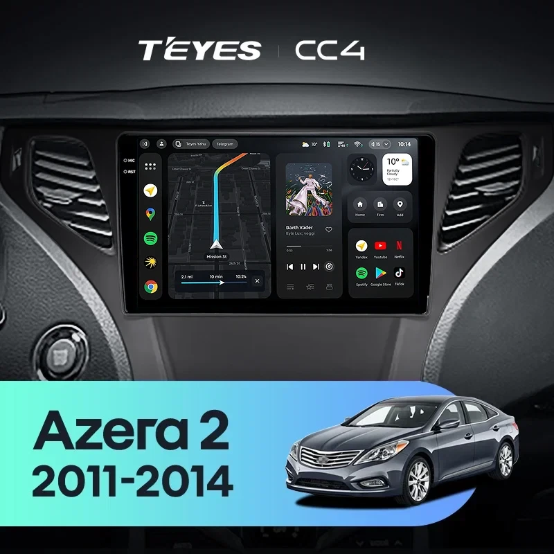 Штатная магнитола Teyes CC4 8/128 Hyundai Azera 2 (2011-2014) F2