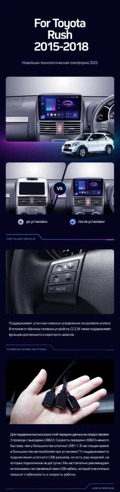 Штатная магнитола Teyes CC3 2K 4/32 Toyota Rush (2015-2018) Правый руль