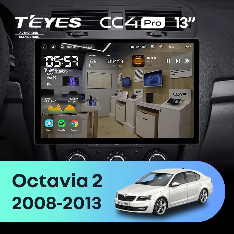 Штатная магнитола Teyes CC4 Pro 12/256 Skoda Octavia 2 A5 (2008-2013) (13") (10 inch Universal)