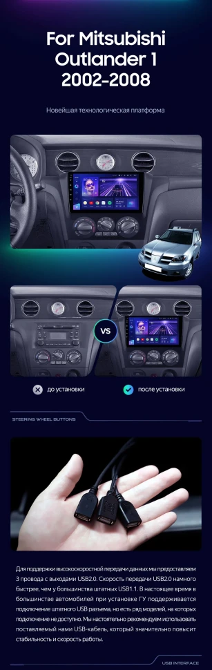 Штатная магнитола Teyes CC3L 4/32 Mitsubishi Outlander 1 (2002-2008) F1