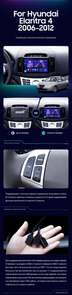 Штатная магнитола Teyes CC3 4/32 Hyundai Elantra 4 HD (2006-2012)