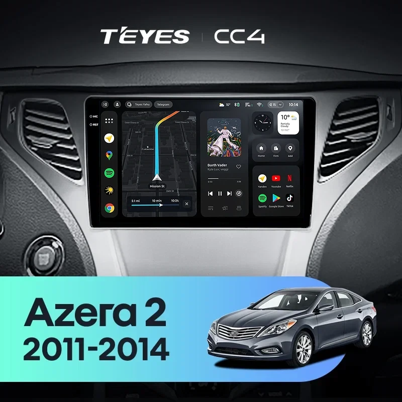 Штатная магнитола Teyes CC4 6/64 Hyundai Azera 2 (2011-2014) F1