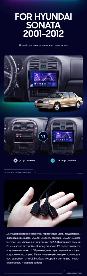 Штатная магнитола Teyes CC3L 4/32 Hyundai Sonata EF рестайлинг (2001-2012)