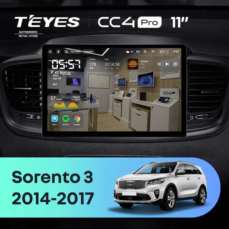 Штатная магнитола Teyes CC4 Pro 8/128 Kia Sorento 3 Prime (2014-2017) Тип-A (11")