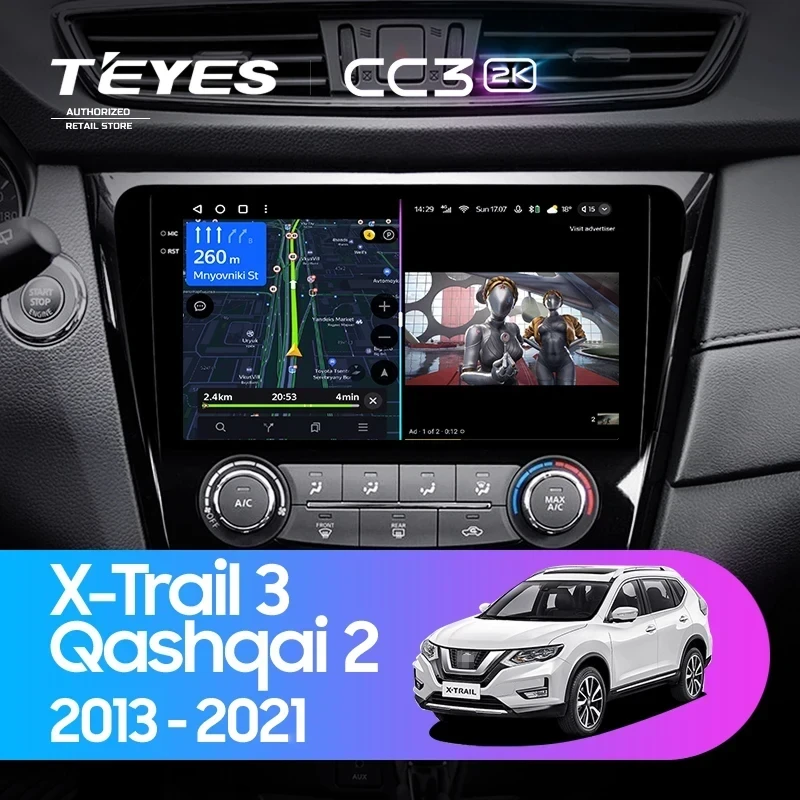 Штатная магнитола Teyes CC3 2K 4/64 Nissan Qashqai 2 (2013-2021) F2 климат контроль Тип-C