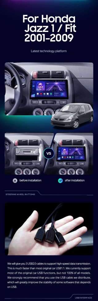 Штатная магнитола Teyes CC3 2K 6/128 Honda Fit 1 (2001-2009)