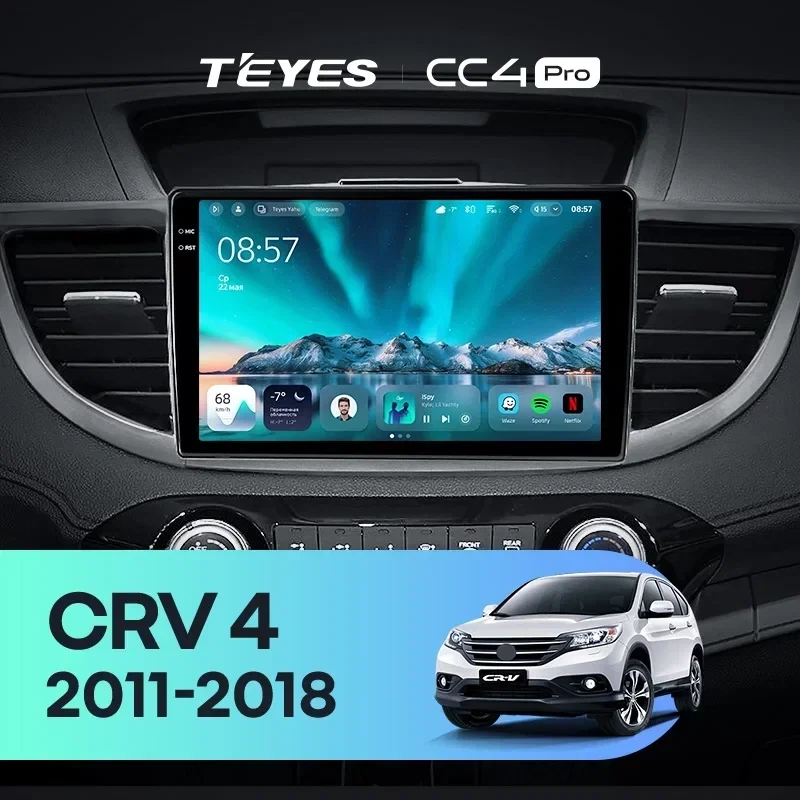 Штатная магнитола Teyes CC4 Pro 12/256 Honda CR-V 4 RM RE (2011-2018) 9" Тип-C