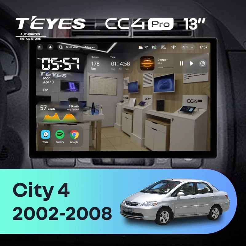 Штатная магнитола Teyes CC4 Pro 8/128 Honda City 4 (2002-2008) (13")
